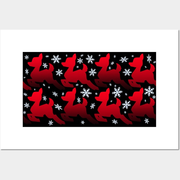 Gift Wrapp'd - Red Deer, Black Background Wall Art by K-Tee's CreeativeWorks